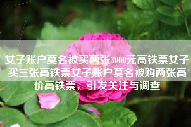 女子账户莫名被买两张3000元高铁票女子买三张高铁票女子账户莫名被购两张高价高铁票，引发关注与调查