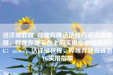 话详细教程_哔哩哔哩话话技巧话详细教程，哔哩哔哩平台上的实用指南蜘蛛池TG：zzcseo，话详细教程，哔哩哔哩蜘蛛池TG实用指南
