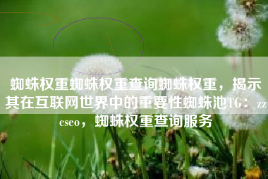 蜘蛛权重蜘蛛权重查询蜘蛛权重,揭示其在互联网世界中的重要性蜘蛛池TG:zzcseo,蜘蛛权重查询服务 蜘蛛权重蜘蛛权重查询蜘蛛权重,揭示其在互联网世界中的重要性蜘蛛池TG:zzcseo,蜘蛛权重查询服务