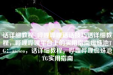 话详细教程_哔哩哔哩话话技巧话详细教程，哔哩哔哩平台上的实用指南蜘蛛池TG：zzcseo，话详细教程，哔哩哔哩蜘蛛池TG实用指南