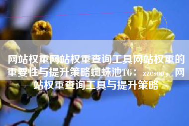 网站权重网站权重查询工具网站权重的重要性与提升策略蜘蛛池TG:zzcseo,网站权重查询工具与提升策略 网站权重网站权重查询工具网站权重的重要性与提升策略蜘蛛池TG:zzcseo,网站权重查询工具与提升策略