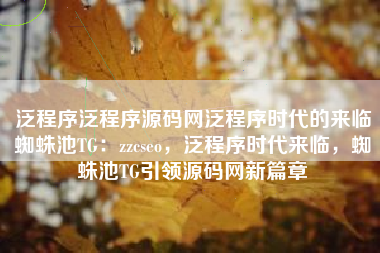 泛程序泛程序源码网泛程序时代的来临蜘蛛池TG：zzcseo，泛程序时代来临，蜘蛛池TG引领源码网新篇章
