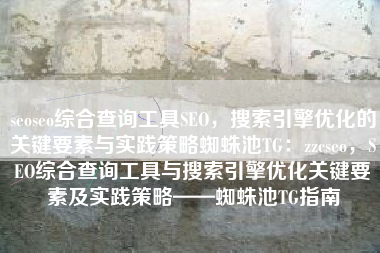 seoseo综合查询工具SEO，搜索引擎优化的关键要素与实践策略蜘蛛池TG：zzcseo，SEO综合查询工具与搜索引擎优化关键要素及实践策略——蜘蛛池TG指南