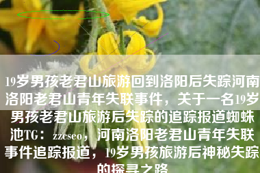 19岁男孩老君山旅游回到洛阳后失踪河南洛阳老君山青年失联事件，关于一名19岁男孩老君山旅游后失踪的追踪报道蜘蛛池TG：zzcseo，河南洛阳老君山青年失联事件追踪报道，19岁男孩旅游后神秘失踪的探寻之路