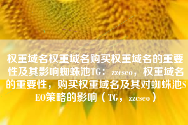 权重域名权重域名购买权重域名的重要性及其影响蜘蛛池TG：zzcseo，权重域名的重要性，购买权重域名及其对蜘蛛池SEO策略的影响（TG，zzcseo）