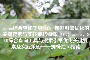 seoseo综合查询工具SEO，搜索引擎优化的关键要素与实践策略蜘蛛池TG：zzcseo，SEO综合查询工具与搜索引擎优化关键要素及实践策略——蜘蛛池TG指南