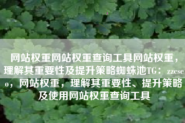 网站权重网站权重查询工具网站权重，理解其重要性及提升策略蜘蛛池TG：zzcseo，网站权重，理解其重要性、提升策略及使用网站权重查询工具