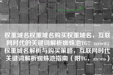 权重域名权重域名购买权重域名，互联网时代的关键词解析蜘蛛池TG：zzcseo，权重域名解析与购买策略，互联网时代关键词解析蜘蛛池指南（附TG，zzcseo）