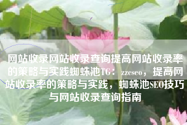 网站收录网站收录查询提高网站收录率的策略与实践蜘蛛池TG:zzcseo,提高网站收录率的策略与实践,蜘蛛池SEO技巧与网站收录查询指南 网站收录网站收录查询提高网站收录率的策略与实践蜘蛛池TG:zzcseo,提高网站收录率的策略与实践,蜘蛛池SEO技巧与网站收录查询指南