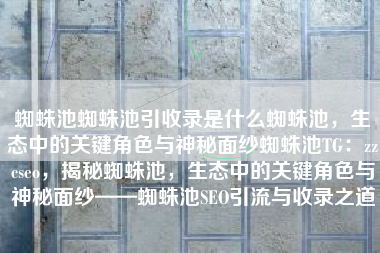 蜘蛛池蜘蛛池引收录是什么蜘蛛池，生态中的关键角色与神秘面纱蜘蛛池TG：zzcseo，揭秘蜘蛛池，生态中的关键角色与神秘面纱——蜘蛛池SEO引流与收录之道