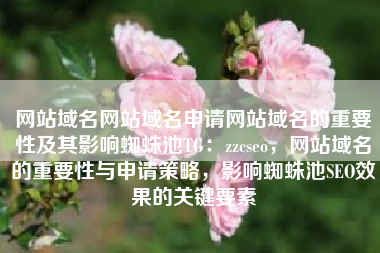 网站域名网站域名申请网站域名的重要性及其影响蜘蛛池TG:zzcseo,网站域名的重要性与申请策略,影响蜘蛛池SEO效果的关键要素 网站域名网站域名申请网站域名的重要性及其影响蜘蛛池TG:zzcseo,网站域名的重要性与申请策略,影响蜘蛛池SEO效果的关键要素