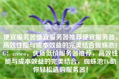 便宜服务器便宜服务器推荐便宜服务器，高效性能与成本效益的完美结合蜘蛛池TG：zzcseo，优质低价服务器推荐，高效性能与成本效益的完美结合，蜘蛛池TG助你轻松选购服务器！