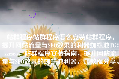 站群程序站群程序怎么安装站群程序，提升网站流量与SEO效果的利器蜘蛛池TG：zzcseo，站群程序安装指南，提升网站流量与SEO效果的蜘蛛池利器，TG教程分享。