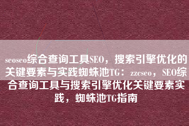 seoseo综合查询工具SEO，搜索引擎优化的关键要素与实践蜘蛛池TG：zzcseo，SEO综合查询工具与搜索引擎优化关键要素实践，蜘蛛池TG指南