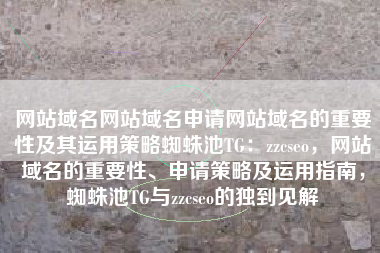 网站域名网站域名申请网站域名的重要性及其运用策略蜘蛛池TG：zzcseo，网站域名的重要性、申请策略及运用指南，蜘蛛池TG与zzcseo的独到见解