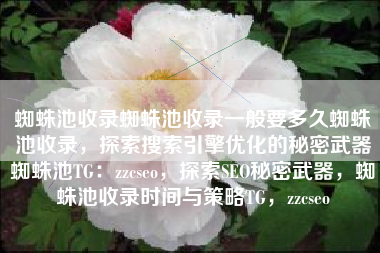 蜘蛛池收录蜘蛛池收录一般要多久蜘蛛池收录，探索搜索引擎优化的秘密武器蜘蛛池TG：zzcseo，探索SEO秘密武器，蜘蛛池收录时间与策略TG，zzcseo