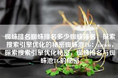 蜘蛛排名蜘蛛排名多少蜘蛛排名，探索搜索引擎优化的秘密蜘蛛池TG：zzcseo，探索搜索引擎优化秘密，蜘蛛排名与蜘蛛池TG的秘密