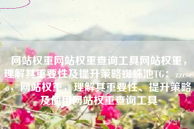 网站权重网站权重查询工具网站权重，理解其重要性及提升策略蜘蛛池TG：zzcseo，网站权重，理解其重要性、提升策略及使用网站权重查询工具