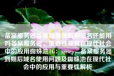 备案服务器备案服务器到期域名还能用吗备案服务器，重要性及其在现代社会中的应用蜘蛛池TG：zzcseo，备案服务器到期后域名使用问题及蜘蛛池在现代社会中的应用与重要性解析