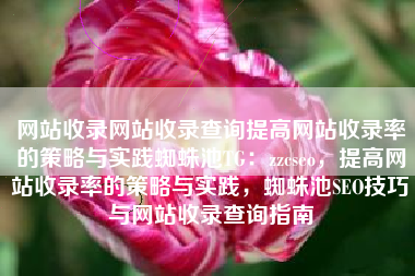 网站收录网站收录查询提高网站收录率的策略与实践蜘蛛池TG：zzcseo，提高网站收录率的策略与实践，蜘蛛池SEO技巧与网站收录查询指南