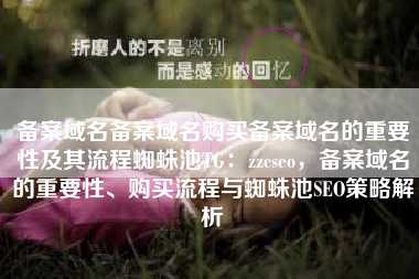 备案域名备案域名购买备案域名的重要性及其流程蜘蛛池TG：zzcseo，备案域名的重要性、购买流程与蜘蛛池SEO策略解析