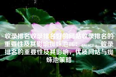 收录排名收录排名好的网站收录排名的重要性及其影响蜘蛛池TG：zzcseo，收录排名的重要性及其影响，优质网站与蜘蛛池策略