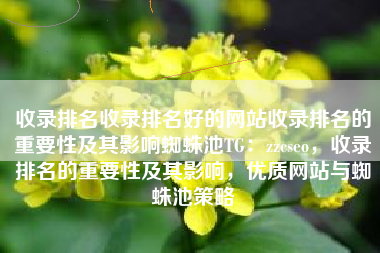 收录排名收录排名好的网站收录排名的重要性及其影响蜘蛛池TG：zzcseo，收录排名的重要性及其影响，优质网站与蜘蛛池策略