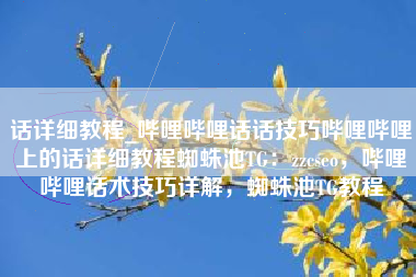 话详细教程_哔哩哔哩话话技巧哔哩哔哩上的话详细教程蜘蛛池TG：zzcseo，哔哩哔哩话术技巧详解，蜘蛛池TG教程