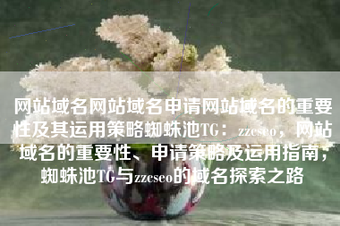 网站域名网站域名申请网站域名的重要性及其运用策略蜘蛛池TG：zzcseo，网站域名的重要性、申请策略及运用指南，蜘蛛池TG与zzcseo的域名探索之路