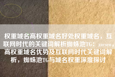 权重域名高权重域名好处权重域名，互联网时代的关键词解析蜘蛛池TG：zzcseo，高权重域名优势及互联网时代关键词解析，蜘蛛池TG与域名权重深度探讨