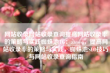 网站收录网站收录查询提高网站收录率的策略与实践蜘蛛池TG：zzcseo，提高网站收录率的策略与实践，蜘蛛池SEO技巧与网站收录查询指南