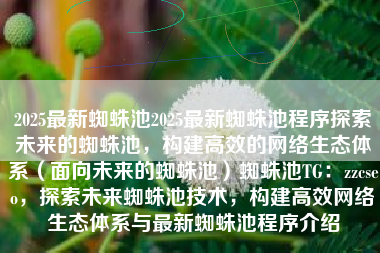 2025最新蜘蛛池2025最新蜘蛛池程序探索未来的蜘蛛池，构建高效的网络生态体系（面向未来的蜘蛛池）蜘蛛池TG：zzcseo，探索未来蜘蛛池技术，构建高效网络生态体系与最新蜘蛛池程序介绍