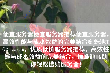 便宜服务器便宜服务器推荐便宜服务器，高效性能与成本效益的完美结合蜘蛛池TG：zzcseo，优质低价服务器推荐，高效性能与成本效益的完美结合，蜘蛛池TG助你轻松选购服务器！
