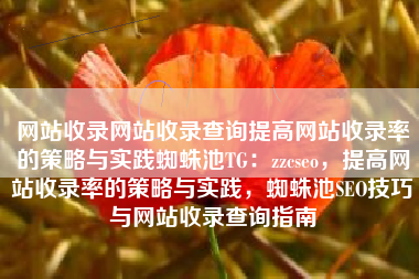 网站收录网站收录查询提高网站收录率的策略与实践蜘蛛池TG：zzcseo，提高网站收录率的策略与实践，蜘蛛池SEO技巧与网站收录查询指南
