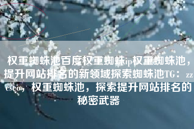 权重蜘蛛池百度权重蜘蛛ip权重蜘蛛池,提升网站排名的新领域探索蜘蛛池TG:zzcseo,权重蜘蛛池,探索提升网站排名的秘密武器 权重蜘蛛池百度权重蜘蛛ip权重蜘蛛池,提升网站排名的新领域探索蜘蛛池TG:zzcseo,权重蜘蛛池,探索提升网站排名的秘密武器