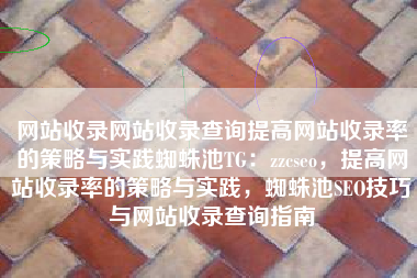 网站收录网站收录查询提高网站收录率的策略与实践蜘蛛池TG：zzcseo，提高网站收录率的策略与实践，蜘蛛池SEO技巧与网站收录查询指南