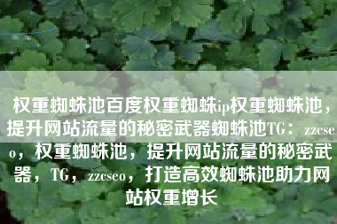 权重蜘蛛池百度权重蜘蛛ip权重蜘蛛池，提升网站流量的秘密武器蜘蛛池TG：zzcseo，权重蜘蛛池，提升网站流量的秘密武器，TG，zzcseo，打造高效蜘蛛池助力网站权重增长