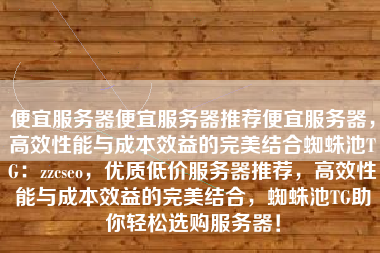 便宜服务器便宜服务器推荐便宜服务器，高效性能与成本效益的完美结合蜘蛛池TG：zzcseo，优质低价服务器推荐，高效性能与成本效益的完美结合，蜘蛛池TG助你轻松选购服务器！