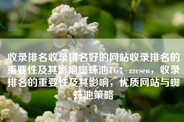收录排名收录排名好的网站收录排名的重要性及其影响蜘蛛池TG：zzcseo，收录排名的重要性及其影响，优质网站与蜘蛛池策略