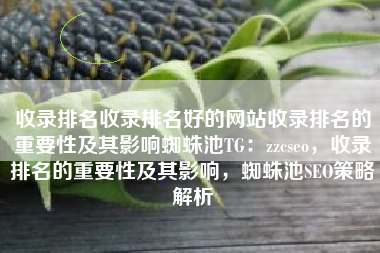 收录排名收录排名好的网站收录排名的重要性及其影响蜘蛛池TG：zzcseo，收录排名的重要性及其影响，蜘蛛池SEO策略解析
