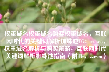 权重域名权重域名购买权重域名,互联网时代的关键词解析蜘蛛池TG:zzcseo,权重域名解析与购买策略,互联网时代关键词解析蜘蛛池指南(附TG,zzcseo) 权重域名权重域名购买权重域名,互联网时代的关键词解析蜘蛛池TG:zzcseo,权重域名解析与购买策略,互联网时代关键词解析蜘蛛池指南(附TG,zzcseo)