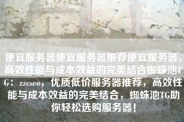 便宜服务器便宜服务器推荐便宜服务器，高效性能与成本效益的完美结合蜘蛛池TG：zzcseo，优质低价服务器推荐，高效性能与成本效益的完美结合，蜘蛛池TG助你轻松选购服务器！