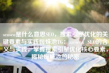 seoseo是什么意思SEO，搜索引擎优化的关键要素与实践蜘蛛池TG：zzcseo，SEO的含义与实践，掌握搜索引擎优化核心要素，揭秘蜘蛛池的秘密