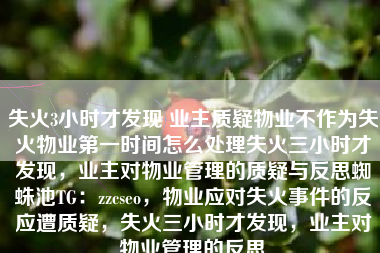 失火3小时才发现 业主质疑物业不作为失火物业第一时间怎么处理失火三小时才发现，业主对物业管理的质疑与反思蜘蛛池TG：zzcseo，物业应对失火事件的反应遭质疑，失火三小时才发现，业主对物业管理的反思