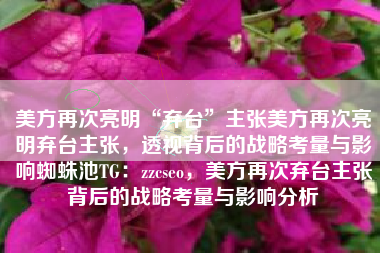 美方再次亮明“弃台”主张美方再次亮明弃台主张，透视背后的战略考量与影响蜘蛛池TG：zzcseo，美方再次弃台主张背后的战略考量与影响分析