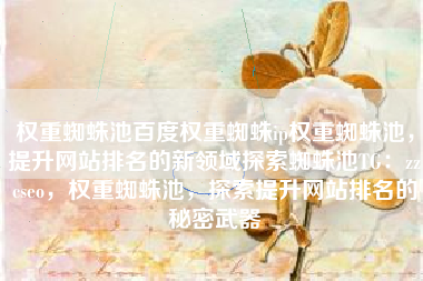 权重蜘蛛池百度权重蜘蛛ip权重蜘蛛池，提升网站排名的新领域探索蜘蛛池TG：zzcseo，权重蜘蛛池，探索提升网站排名的秘密武器