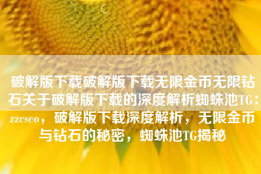 破解版下载破解版下载无限金币无限钻石关于破解版下载的深度解析蜘蛛池TG：zzcseo，破解版下载深度解析，无限金币与钻石的秘密，蜘蛛池TG揭秘