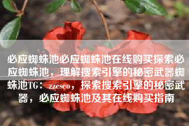 必应蜘蛛池必应蜘蛛池在线购买探索必应蜘蛛池，理解搜索引擎的秘密武器蜘蛛池TG：zzcseo，探索搜索引擎的秘密武器，必应蜘蛛池及其在线购买指南