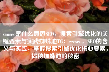seoseo是什么意思SEO，搜索引擎优化的关键要素与实践蜘蛛池TG：zzcseo，SEO的含义与实践，掌握搜索引擎优化核心要素，揭秘蜘蛛池的秘密