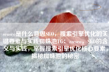 seoseo是什么意思SEO，搜索引擎优化的关键要素与实践蜘蛛池TG：zzcseo，SEO的含义与实践，掌握搜索引擎优化核心要素，揭秘蜘蛛池的秘密